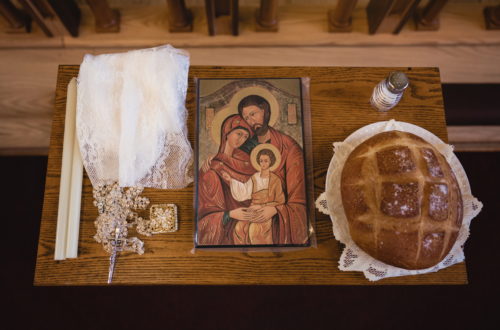 Holy Family icon, bread, veil, wedding